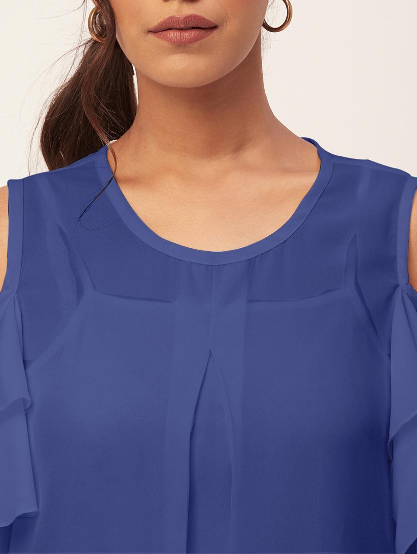blue solid bell sleeves a-line dress - 20409400 - Standard Image - 5