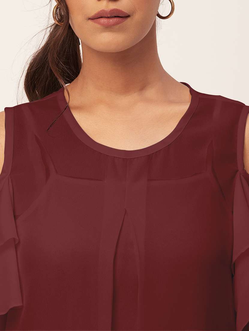 maroon solid bell sleeves a-line dress - 20409403 -  Standard Image - 5