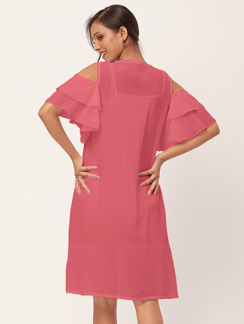 pink solid bell sleeves a-line dress - 20409404 - Standard Image - 3