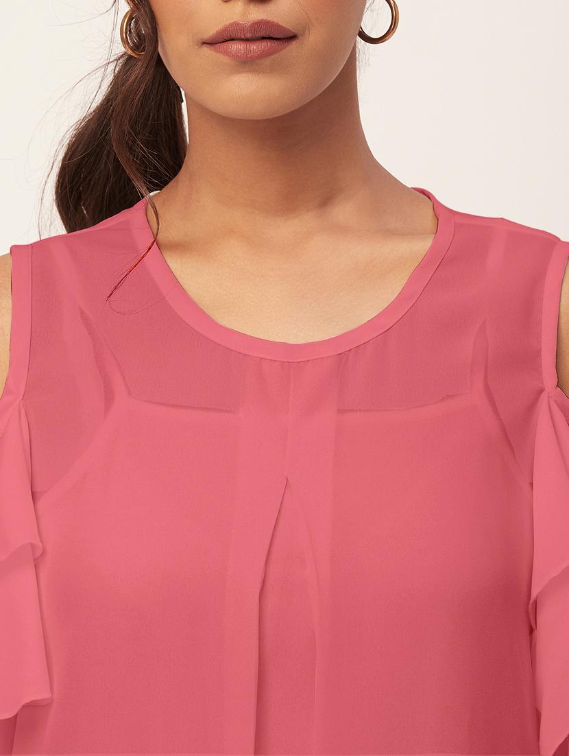 pink solid bell sleeves a-line dress - 20409404 - Standard Image - 5