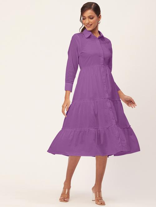 women purple cotton tiered dress dress - 20409411 -  Standard Image - 0
