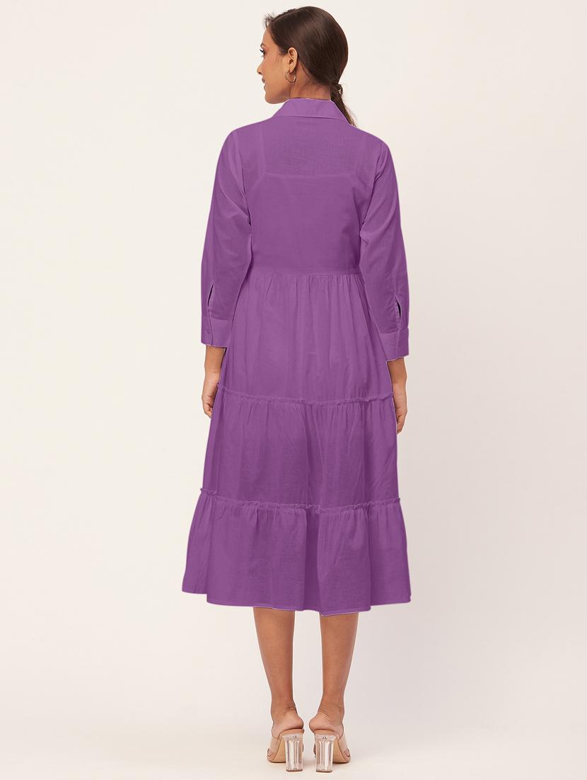 women purple cotton tiered dress dress - 20409411 - Standard Image - 3