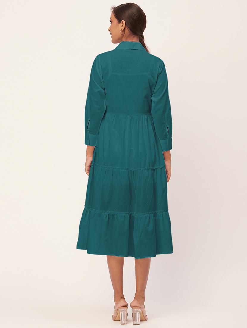 teal solid shirt collar tiered dress dress - 20409413 - Standard Image - 3