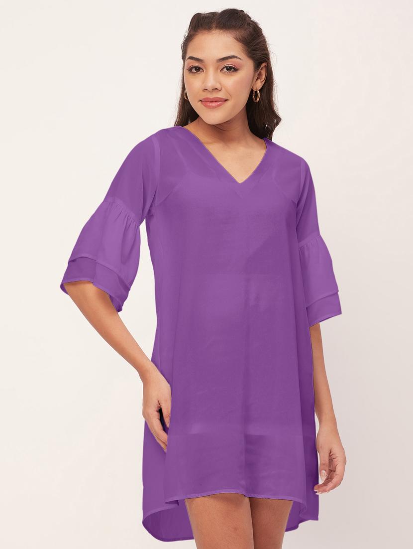 women purple georgette a-line dress - 20409417 - Zoom Image - 0
