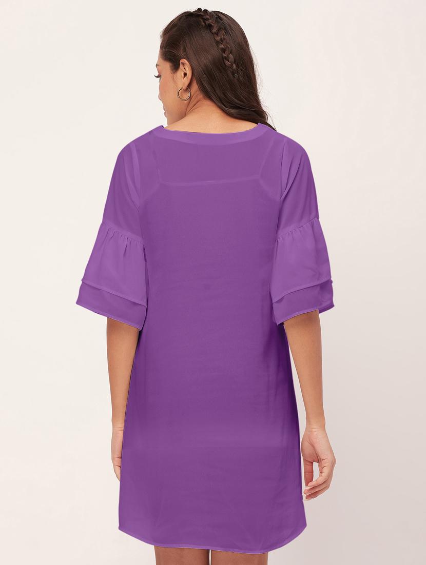 women purple georgette a-line dress - 20409417 - Standard Image - 3
