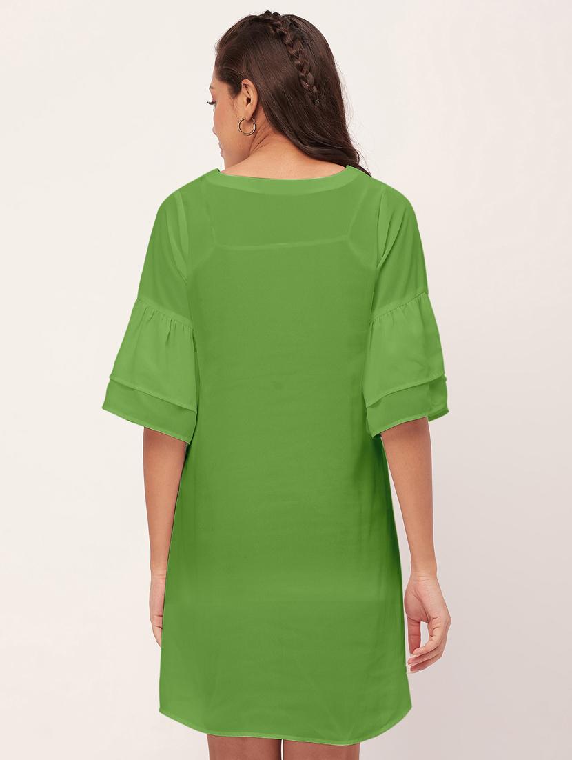 green solid bell sleeves a-line dress - 20409418 - Standard Image - 3