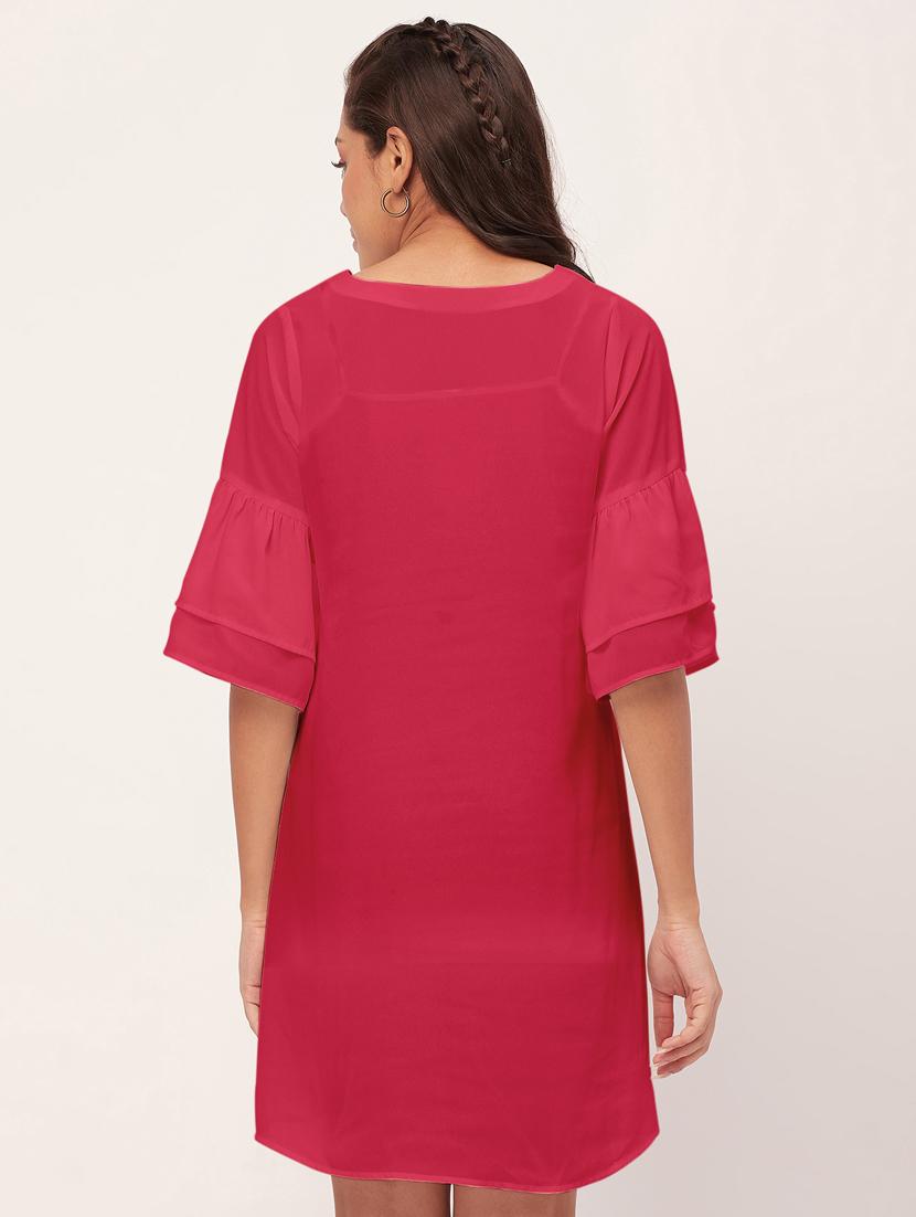 pink solid bell sleeves a-line dress - 20409420 - Standard Image - 3