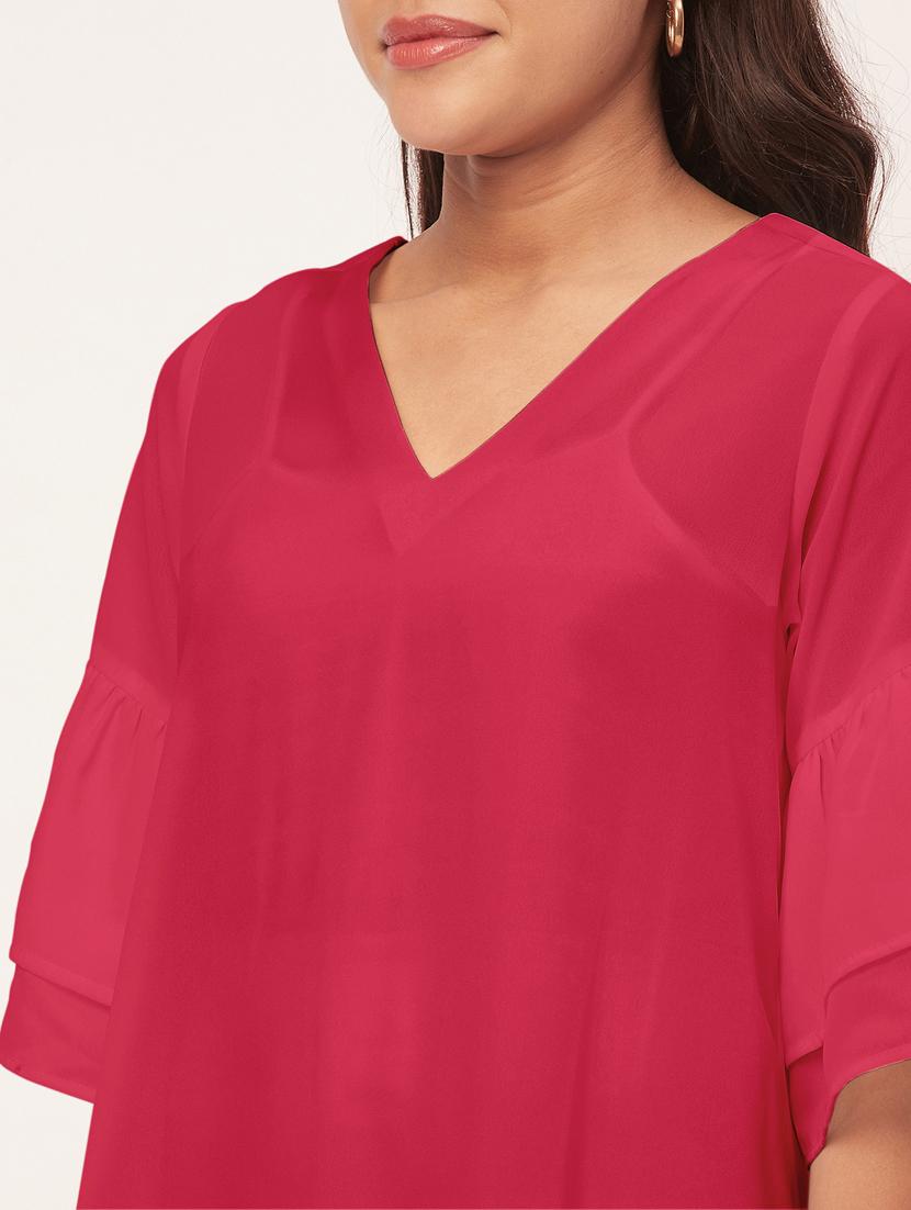 pink solid bell sleeves a-line dress - 20409420 - Standard Image - 5