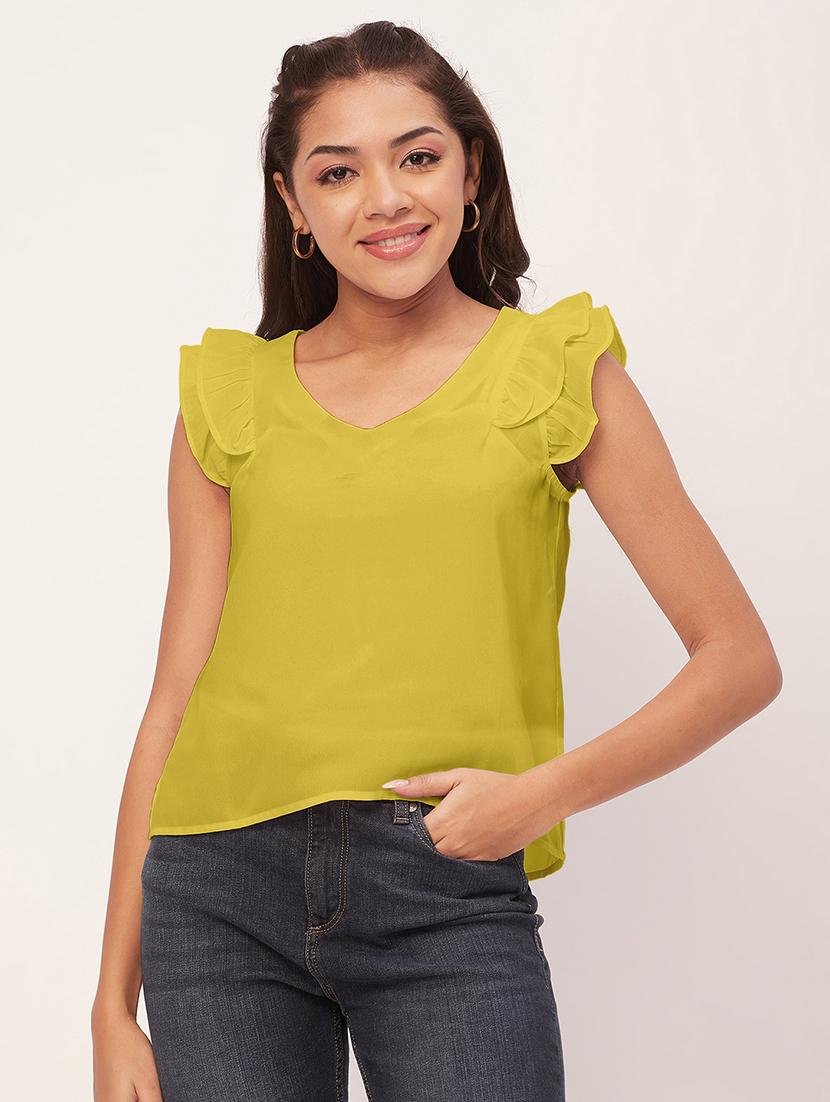 women yellow poly moss straight top - 20409557 -  Zoom Image - 0