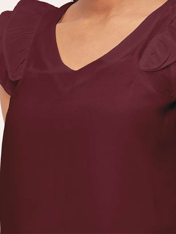 women maroon poly moss straight top - 20409562 -  Standard Image - 3