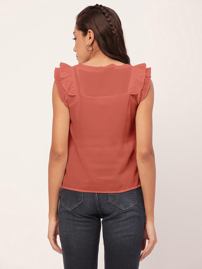 women peach v neck straight top - 20409565 - Standard Image - 3