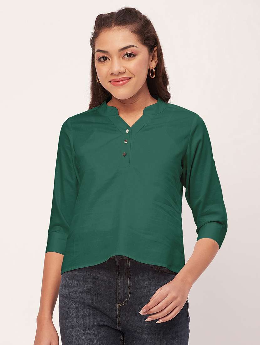 women green satin regular top
