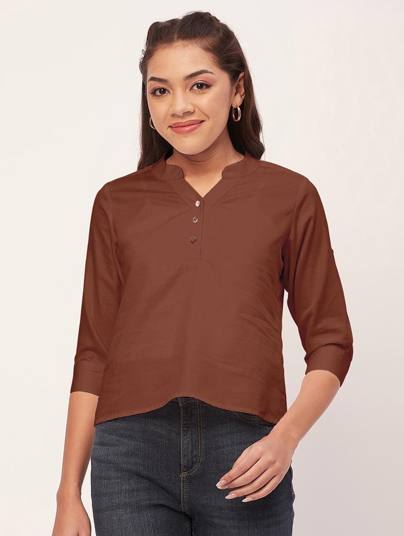 women brown satin regular top - 20409569 -  Zoom Image - 0