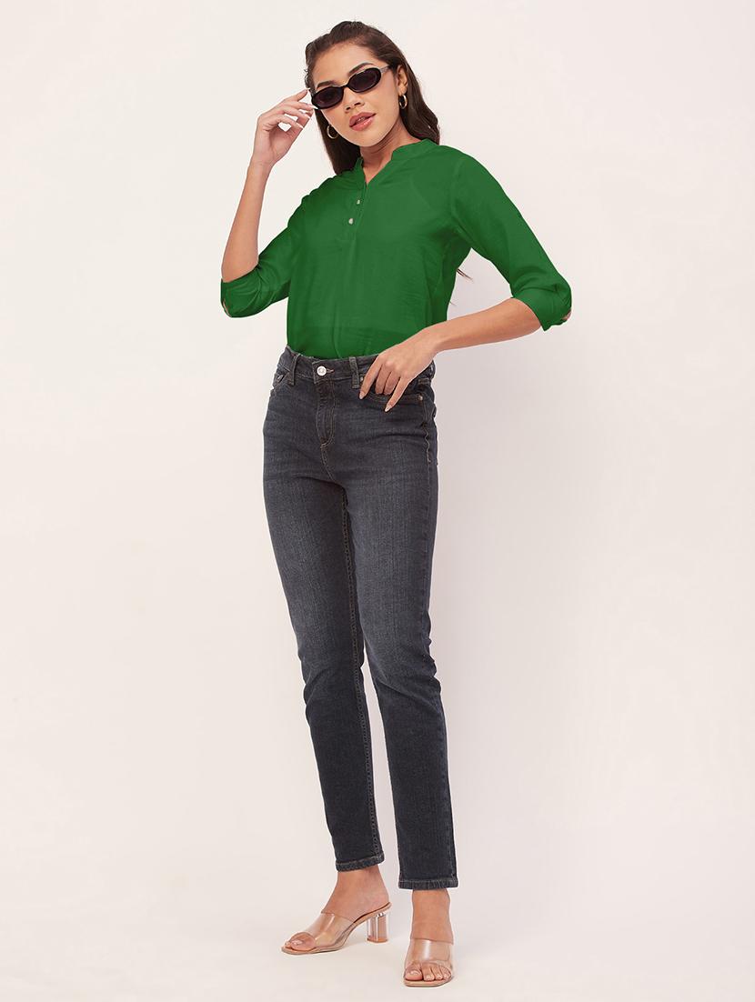 women green satin regular top - 20409570 - Standard Image - 3