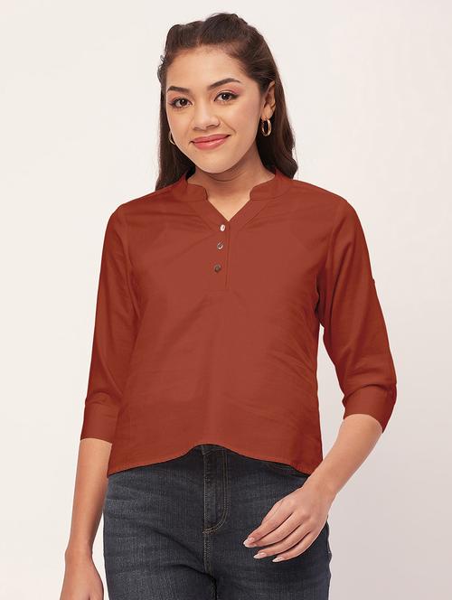 women brown satin regular top - 20409572 -  Standard Image - 0