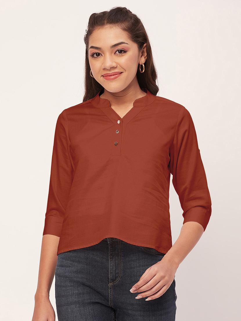 women brown satin regular top