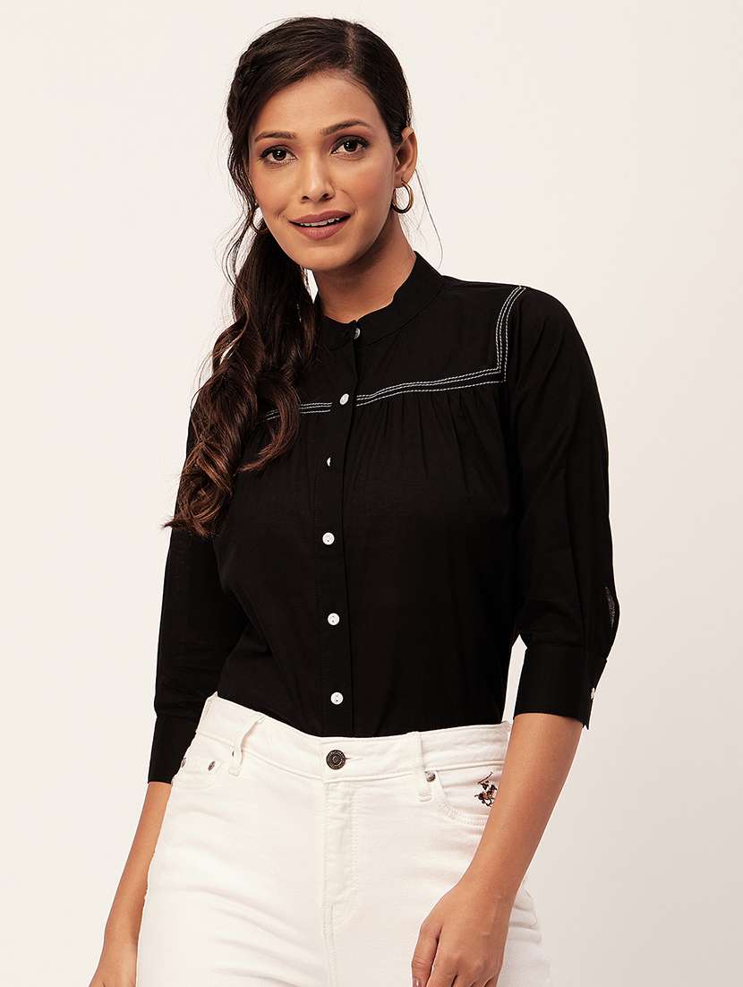 women black cotton straight top - 20409575 -  Zoom Image - 0
