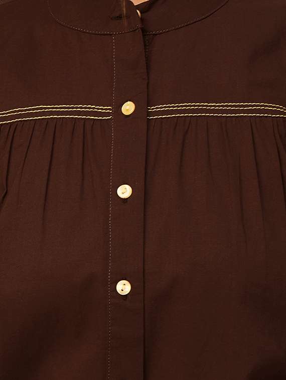 women brown cotton straight top - 20409576 -  Standard Image - 3