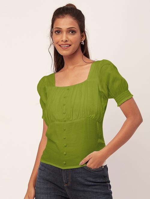 women green viscose regular top - 20409586 - Standard Image - 0