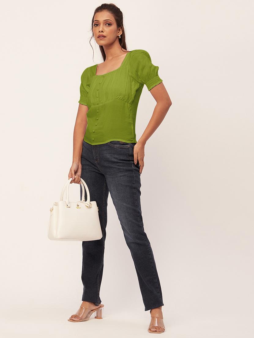 women green viscose regular top - 20409586 - Standard Image - 3