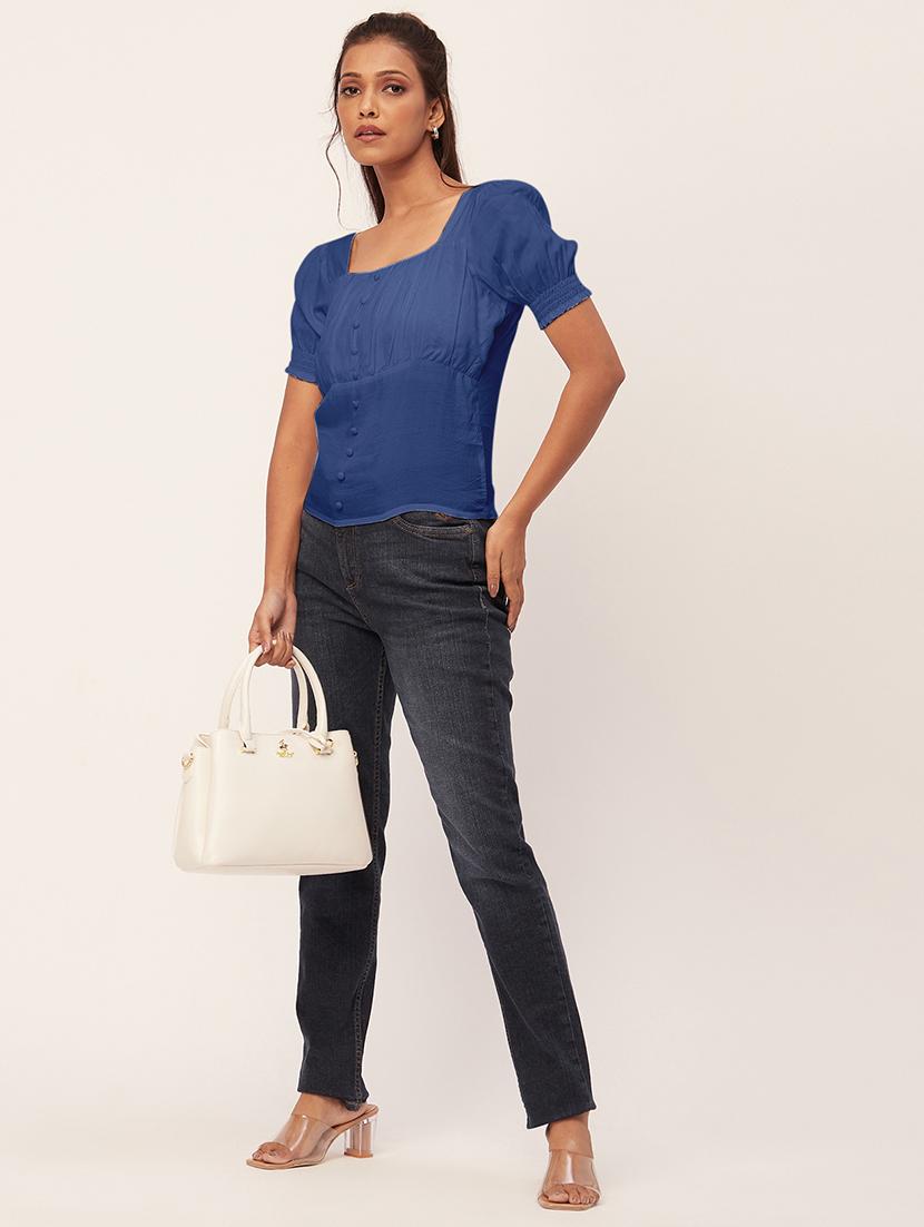 women blue viscose regular top - 20409588 - Standard Image - 3