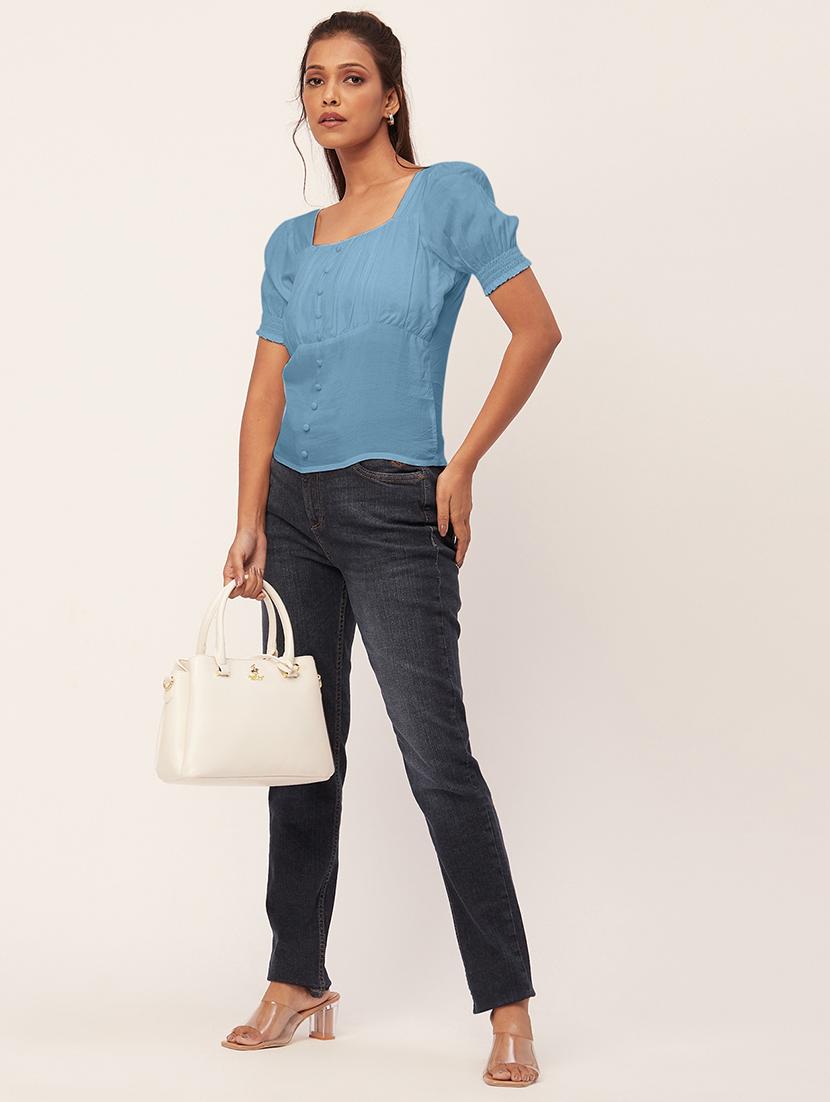 women light blue viscose regular top - 20409589 - Standard Image - 3