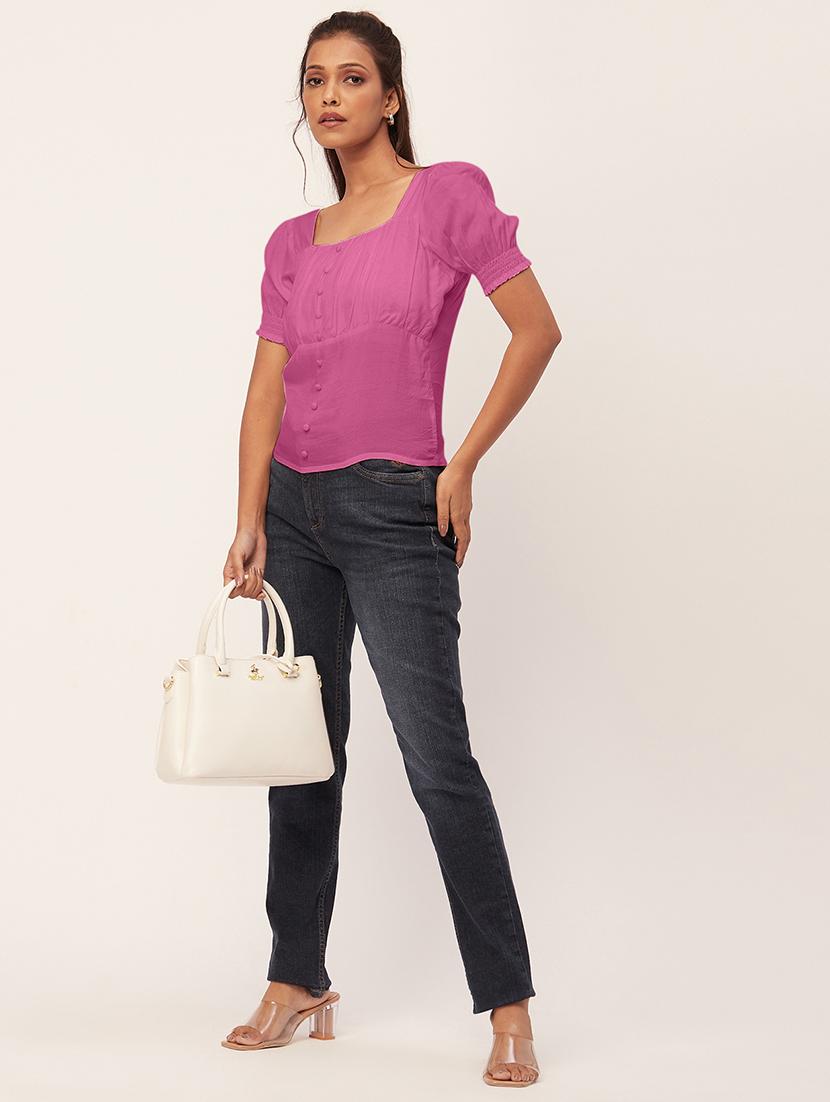 women pink viscose blouson top - 20409590 - Standard Image - 3