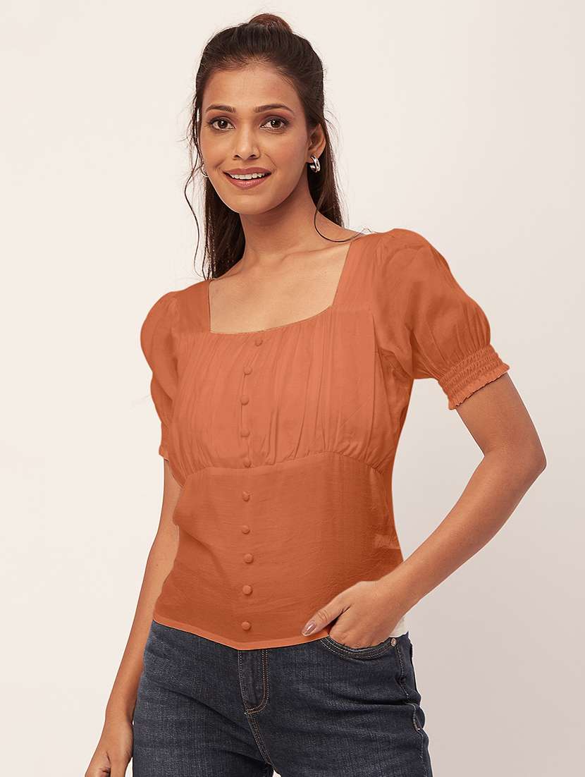women solid orange regular top - 20409591 - Zoom Image - 0