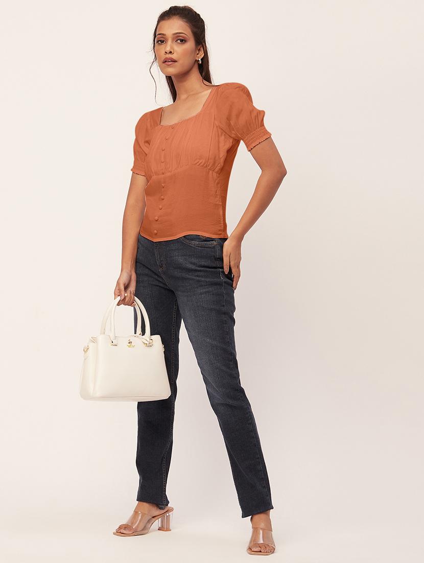 women solid orange regular top - 20409591 - Standard Image - 3