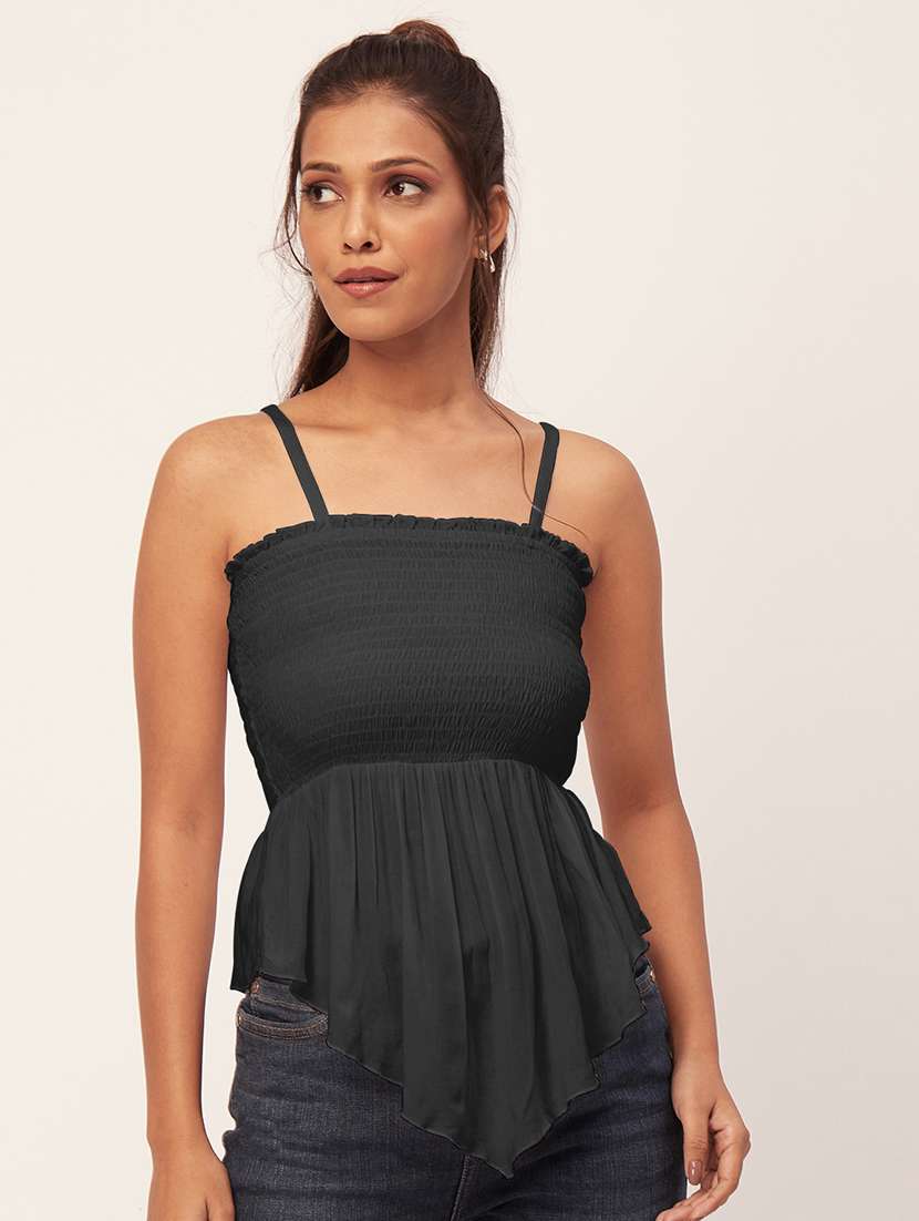 women black rayon peplum top