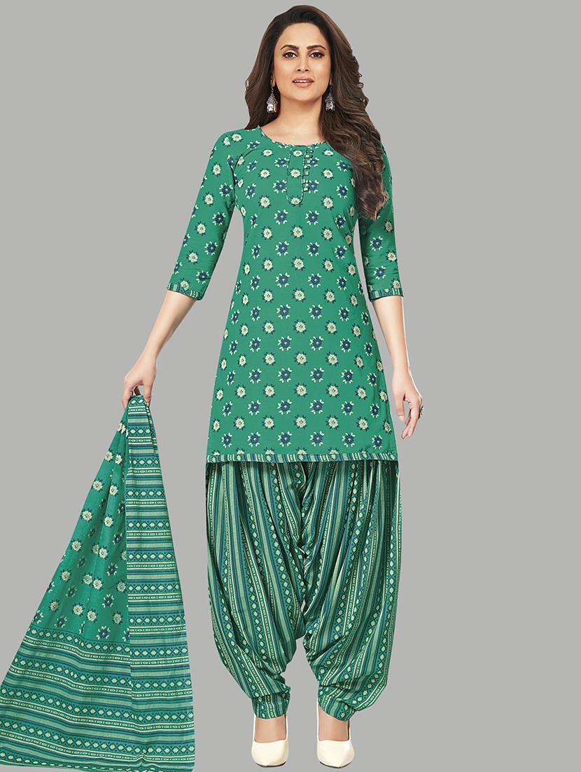 women green floral semi-stitched patiyala suits