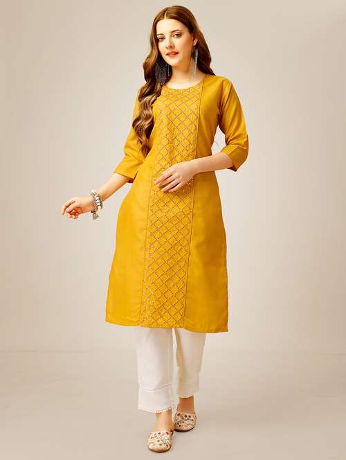 women three quarter sleeve kurta pant set - 20410222 - Standard Image - 0