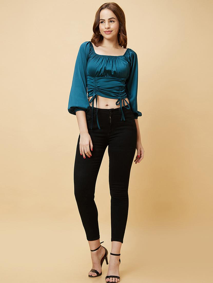 teal solid crop top - 20410266 - Standard Image - 5