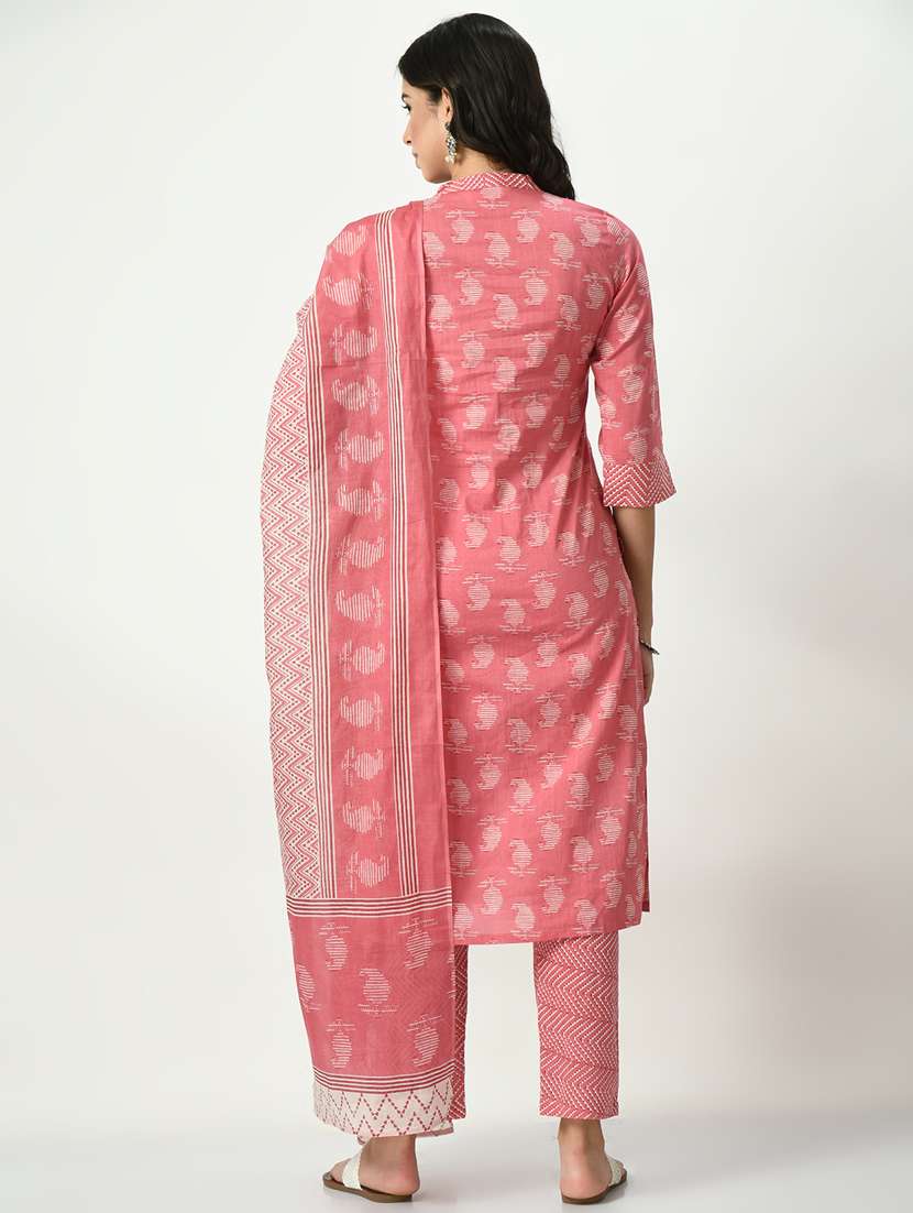 women pink mandarin neck kurta pant set with dupatta - 20410458 -  Standard Image - 3