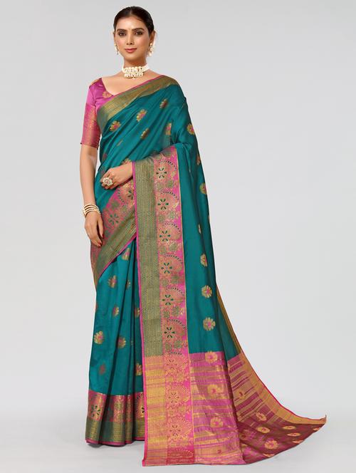 women's self design sea green colored saree with blouse - 20411031 - Standard Image - 0