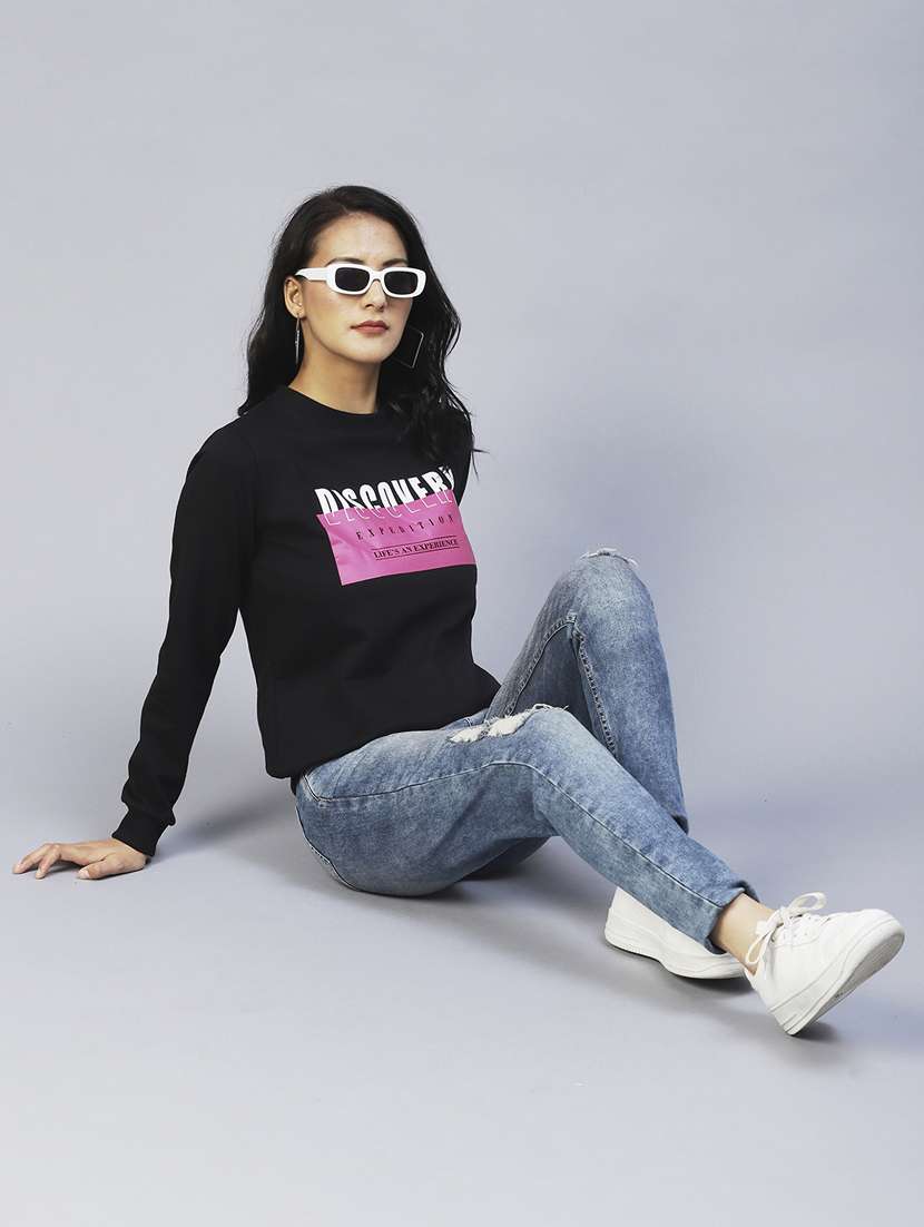 women long sleeved chest print sweatshirt - 20411165 -  Standard Image - 5