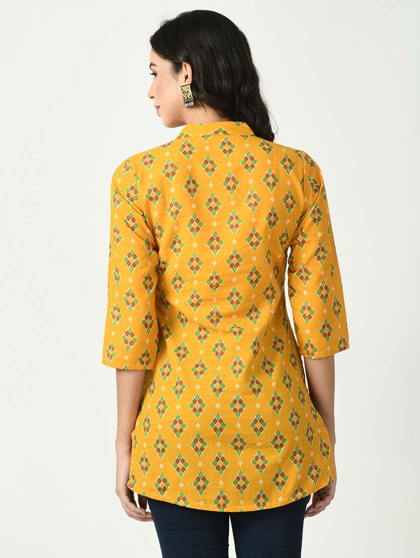 mustard printed straight kurti - 20411245 -  Standard Image - 3
