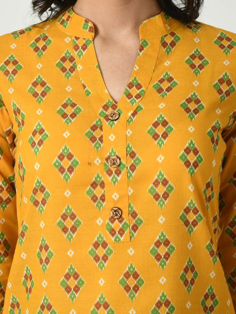 mustard printed straight kurti - 20411245 -  Standard Image - 5