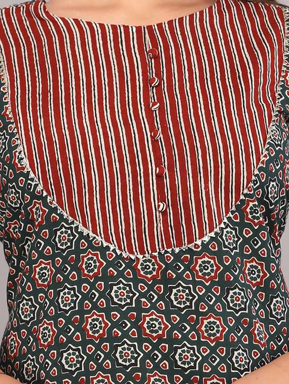 contrast yoke printed kurta pant set - 20411682 - Standard Image - 3