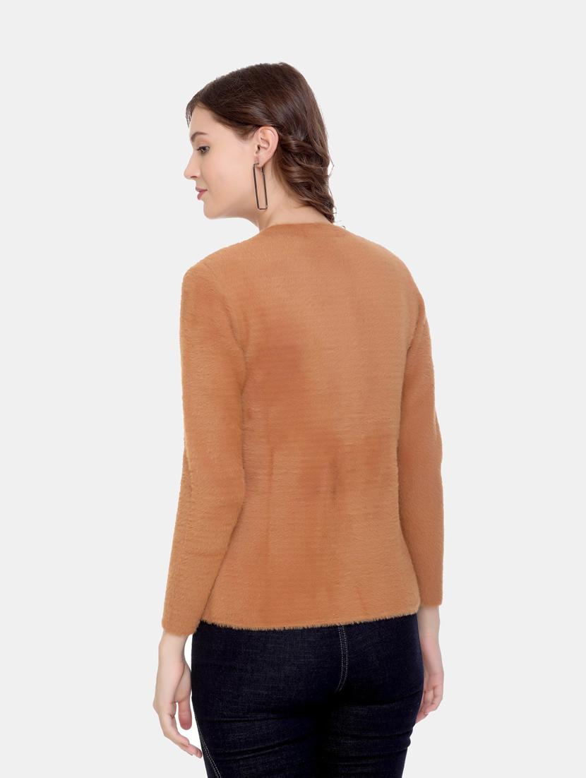 orange self designed long sleeves cardigan - 20412136 - Standard Image - 3