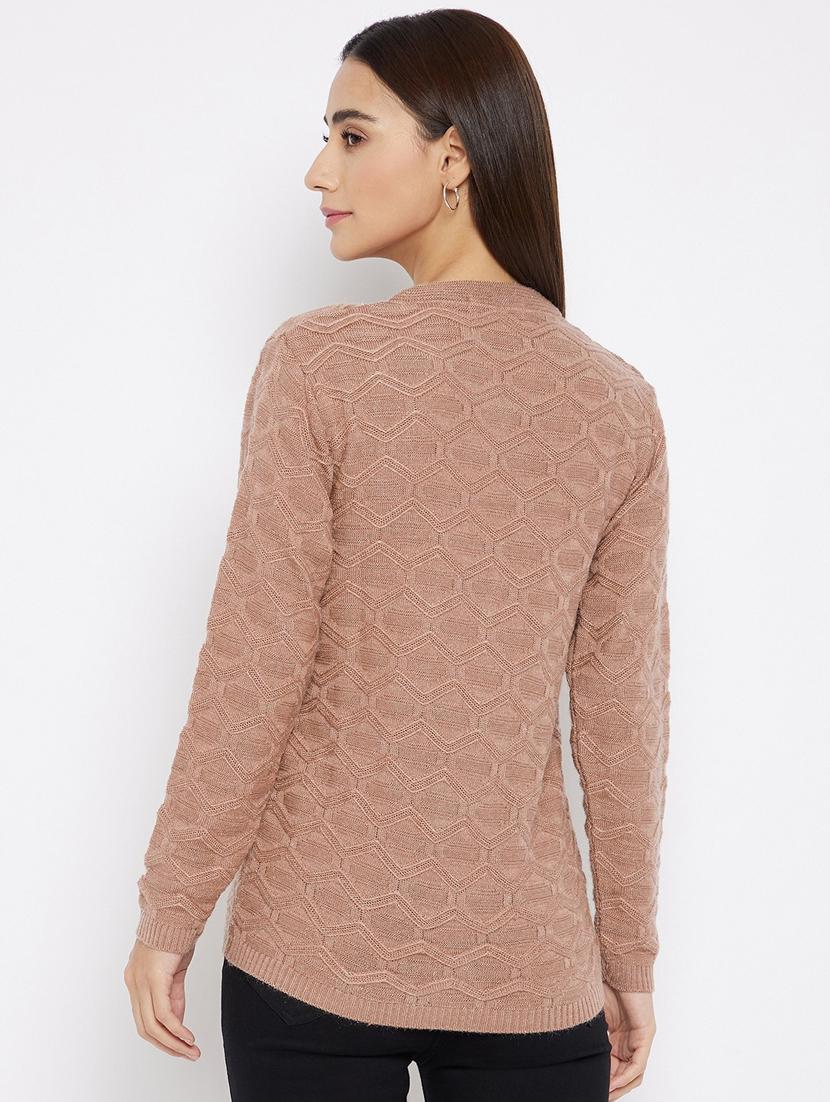 beige self designed long sleeves cardigan - 20412198 - Standard Image - 3