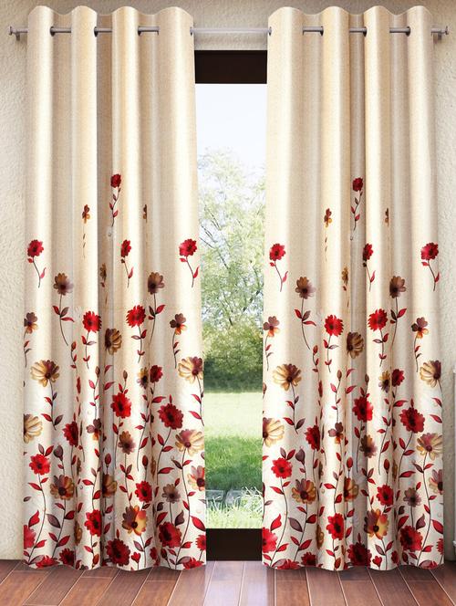home sizzler 2 pieces digital print eyelet polyester door curtains - 7 feet, maroon - 20412602 - Standard Image - 0