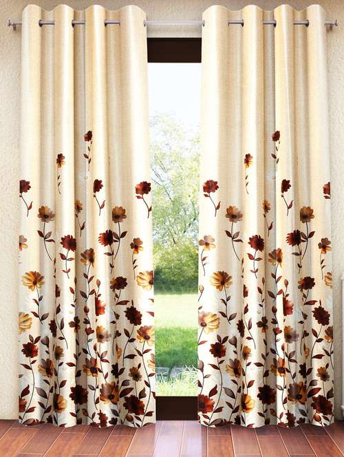 home sizzler 2 pieces digital print eyelet polyester door curtains - 7 feet, brown - 20412603 - Standard Image - 0