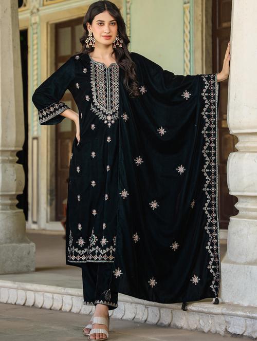 embroidered kurta pant set with dupatta - 20412659 - Standard Image - 0
