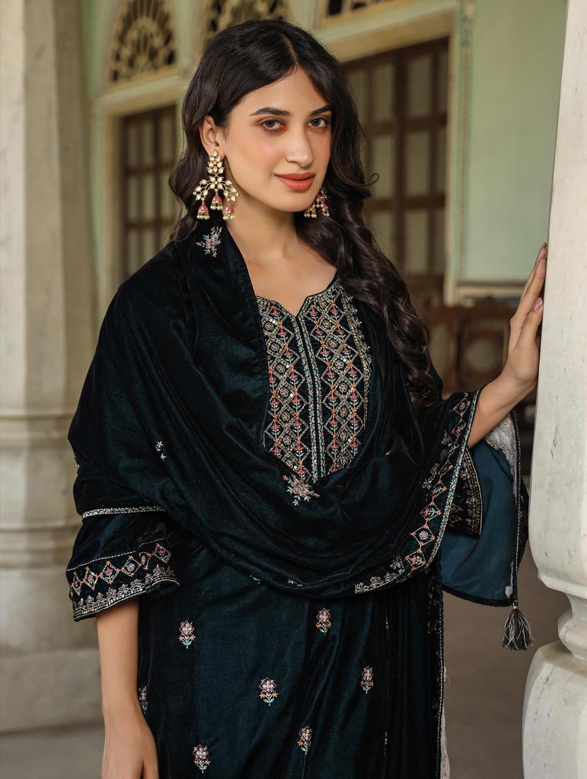 embroidered kurta pant set with dupatta - 20412659 - Standard Image - 3