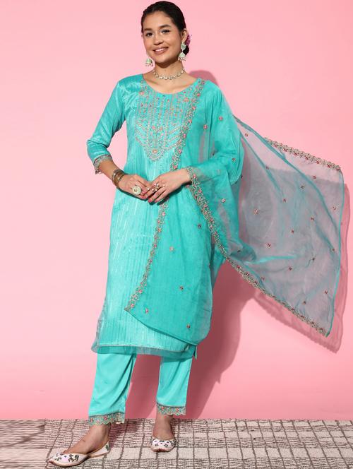embroidered kurta pant set with dupatta - 20412740 - Standard Image - 0
