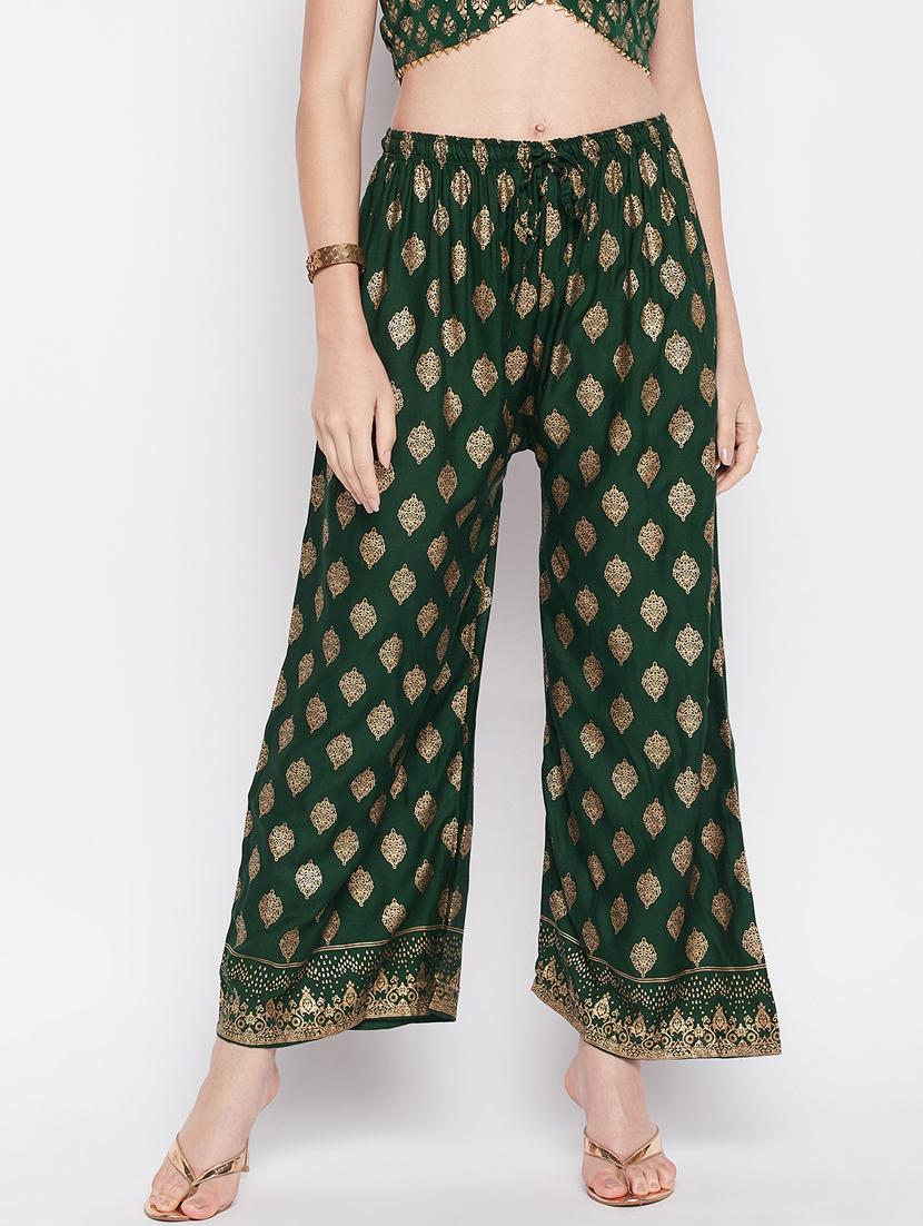 green foil print palazzo