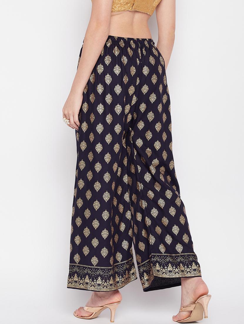 navy blue foil print palazzo - 20412844 - Standard Image - 3