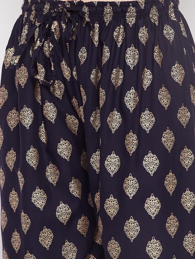 navy blue foil print palazzo - 20412844 - Standard Image - 5