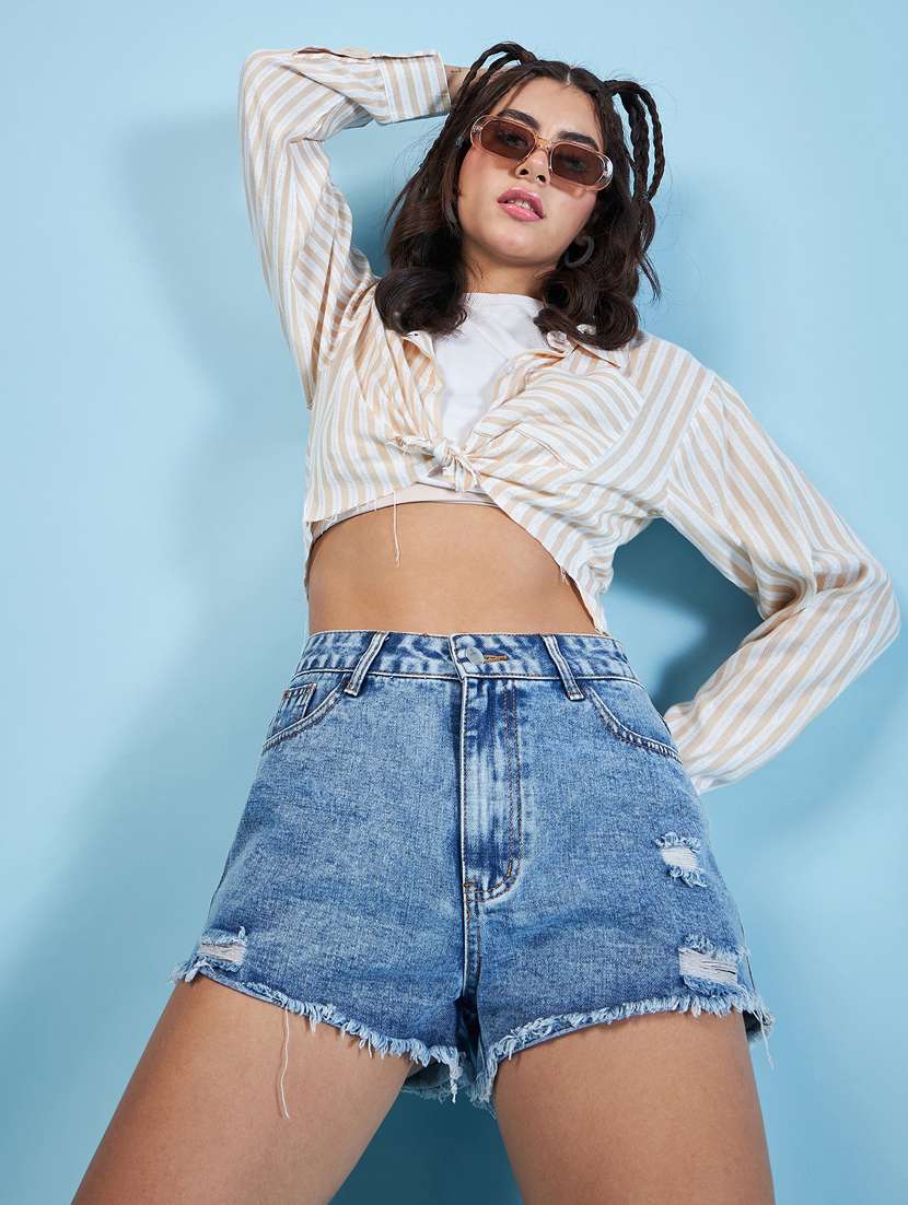 beige striped long sleeves boxy fit shirt - 20412877 -  Standard Image - 3